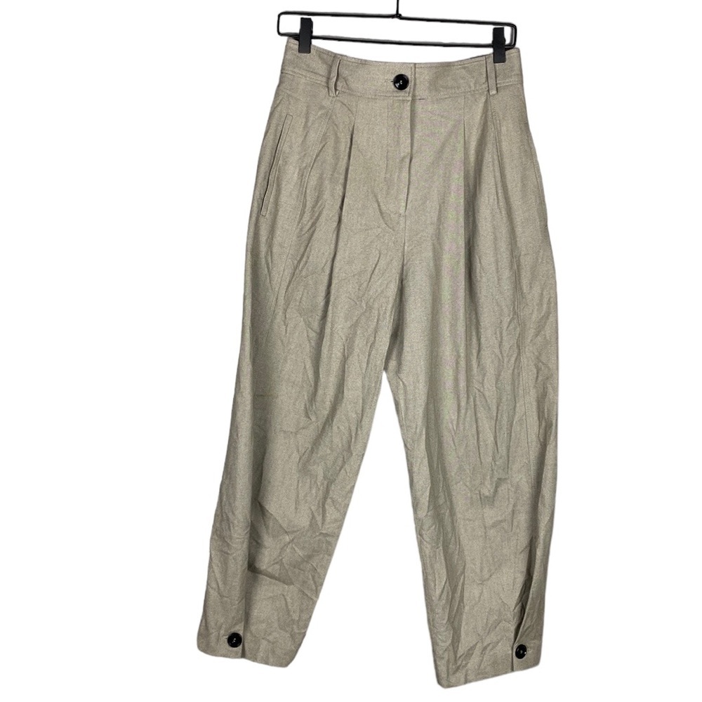 Zara Pleated Carrot Fit Tapered Pants Beige Neutral